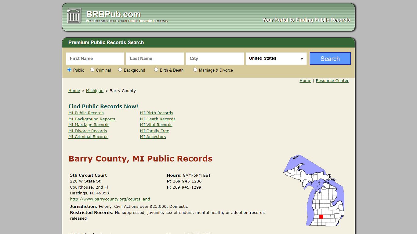 Barry County Public Records | Search Michigan Government Databases